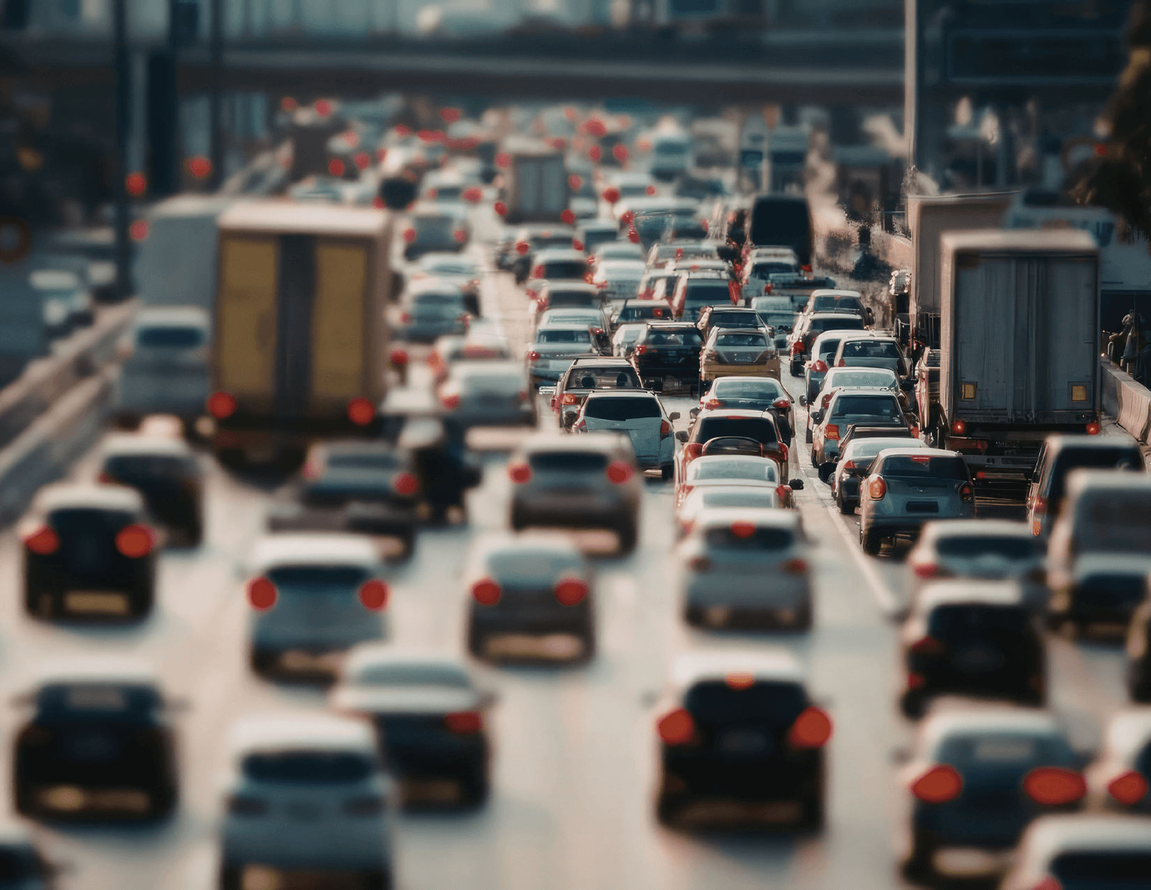 California freeway traffic at sunset